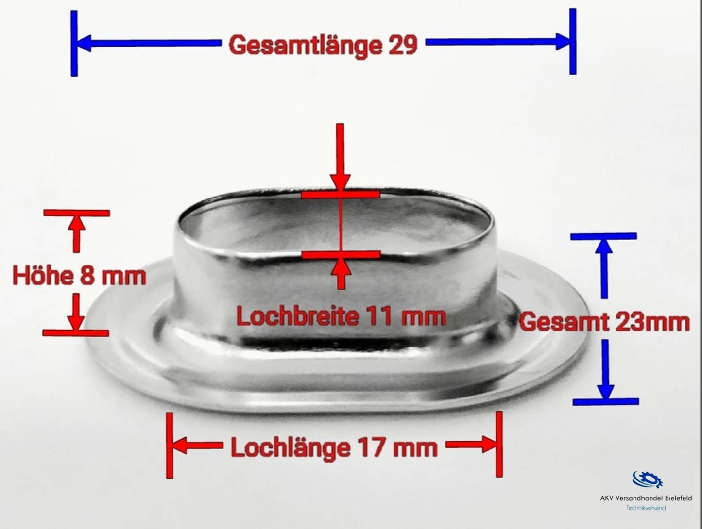 Oval Ösen 17 x 11 mm + Einschlagstempel Locheisen Hammer