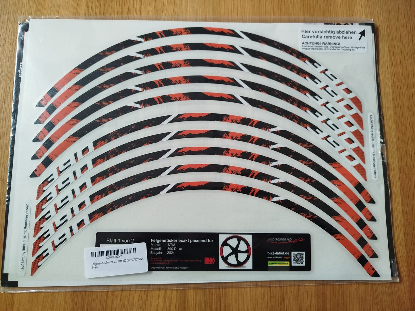 Felgenrand AufkleberK KTM 990 Duke Dekor Orange