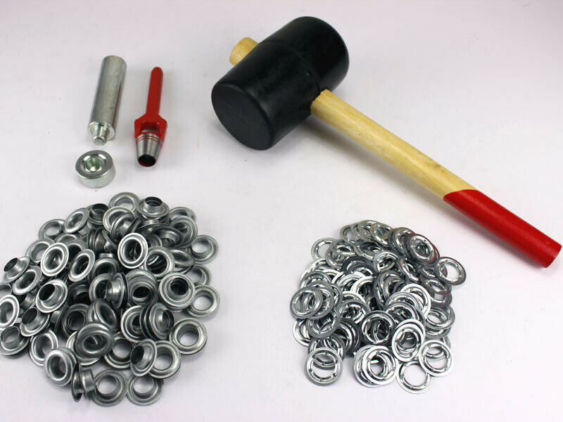 Profi Hammer Ösenset 10mm + 100 Ösen Zink Locheisen Ösenwerkzeug