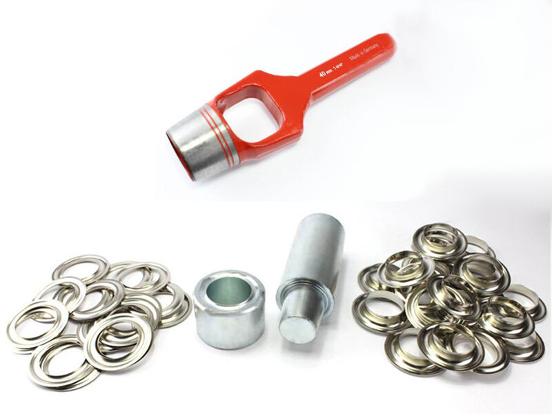 Profi Ösenset 40 mm + 50 Ösen Nickel 7332 rostfrei Einschlagstempel + Locheisen