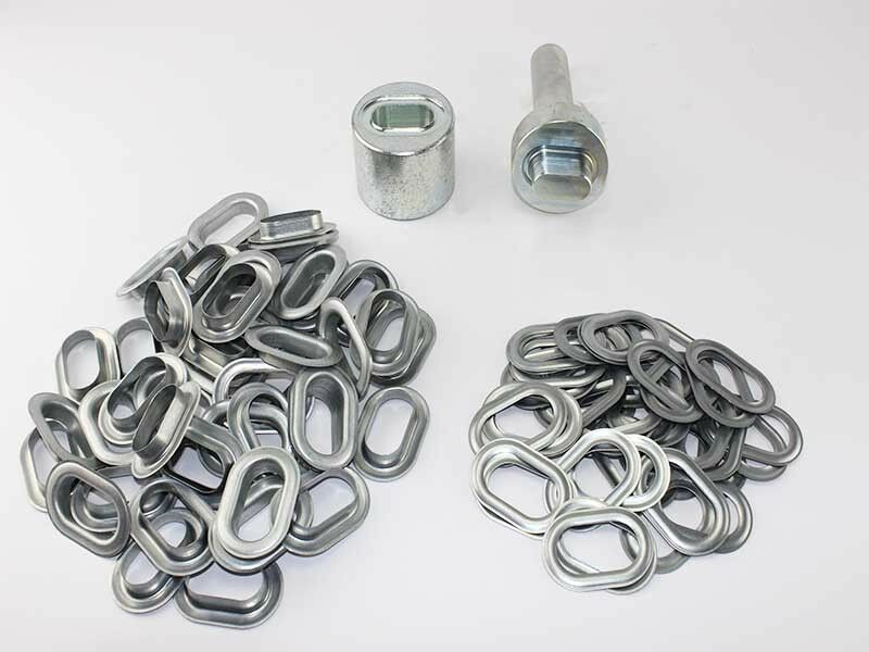 Oval Ösen Set Einschlagstempel 42 x 22 mm + 50 Ovalösen Zink Ösenstempel LKW