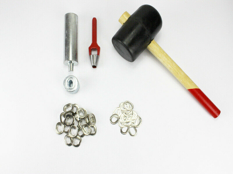 Oval Einschlagstempel Locheisen Hammer 17 x 11 mm + 20 Ösen Messing Nickel