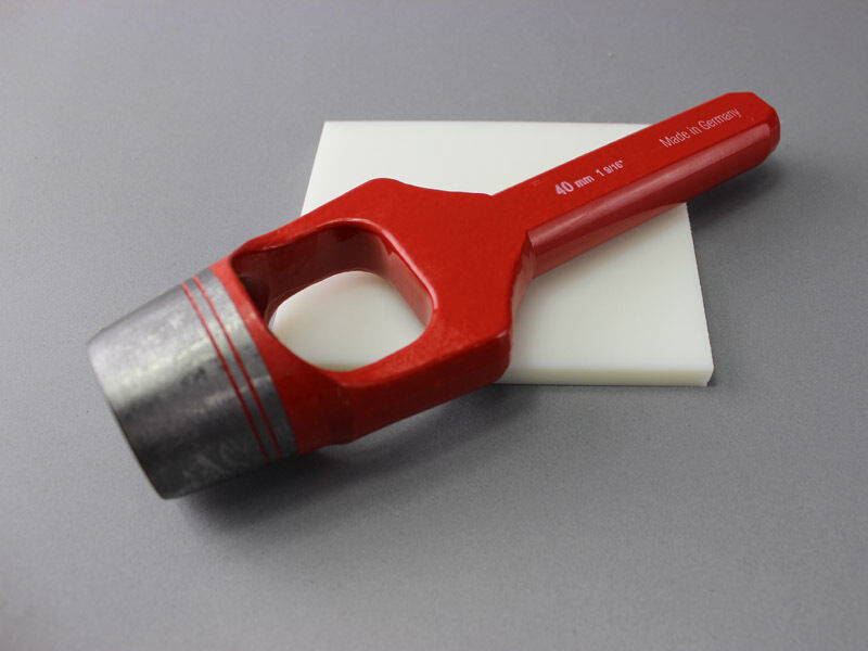 40mm Locheisen + Unterlage Schlagunterlage 100x120x8mm, Henkellocheisen für Ösen