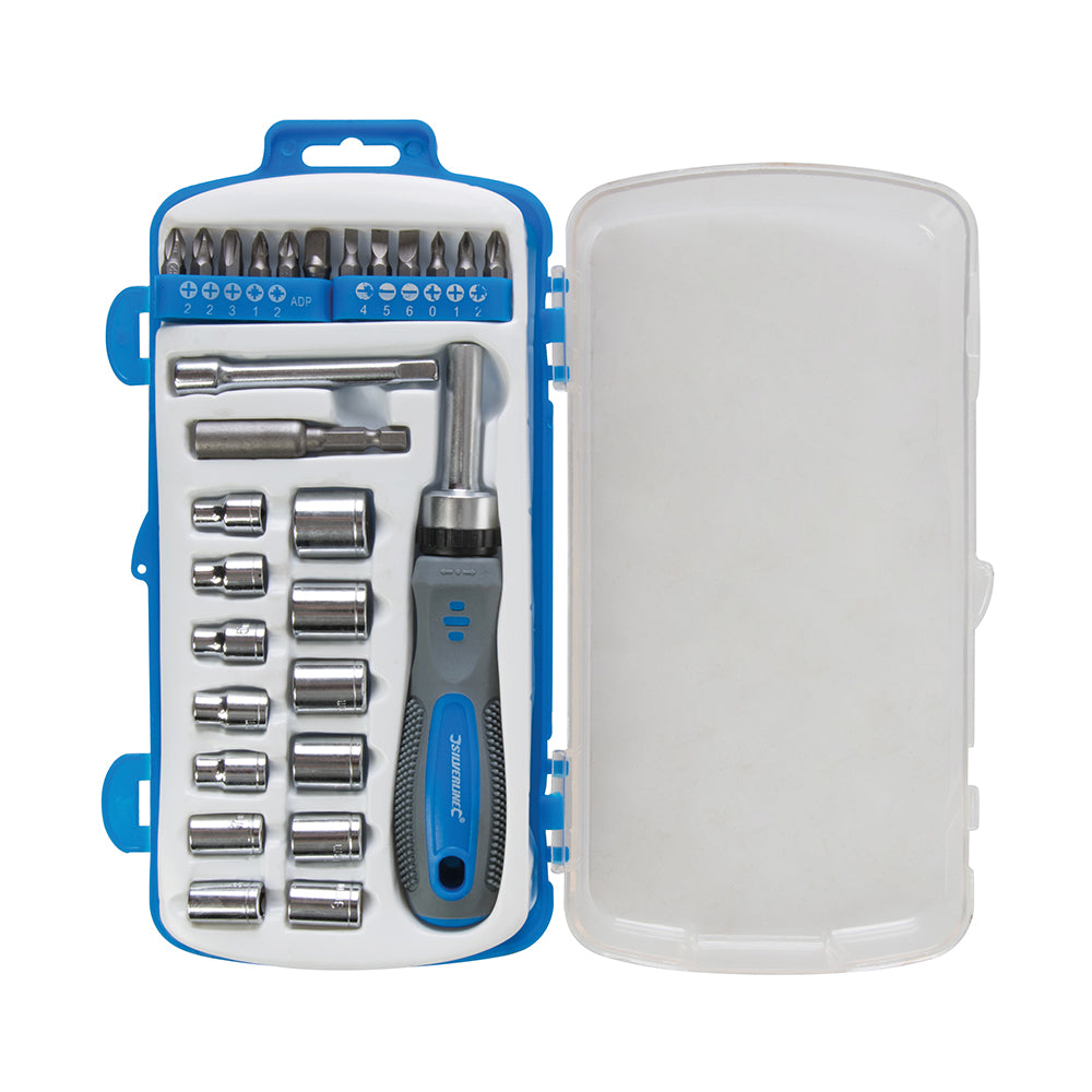 Silverline - Steckschlüssel und Umschaltknarre, 28-tlg. Satz 657544