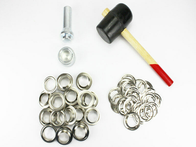 Hammer Ösen Set 40 mm Einschlagstempel + 30 große Nickel-Ösen f. Gardine Vorhang