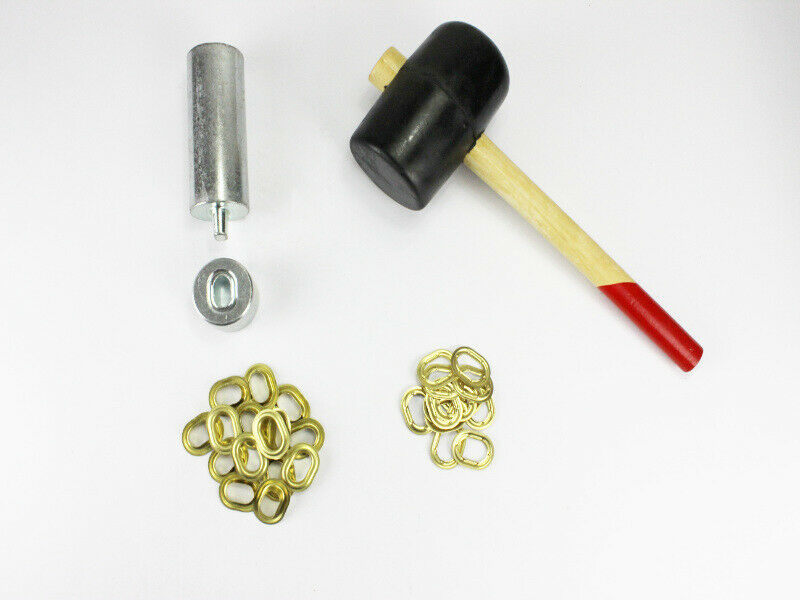 Oval Ösen Set 22,5 x 13,5 mm + 20 Ovalösen Messing rostfrei Ösenstempel + Hammer