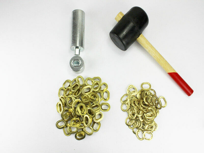 Oval Ösen Set 22,5 x 13,5 mm 100 Ovalösen Messing rostfrei Ösenstempel + Hammer