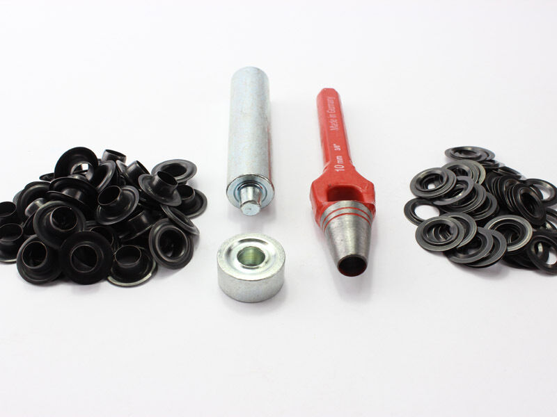 Profi Ösenset 10mm 100 DIN Ösen Messing brüniert (schwarz) Locheisen Ösenstempel