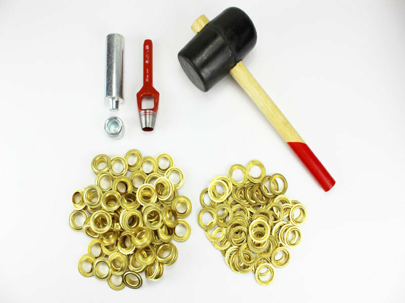 Profi Hammer Ösenset 20mm + 100 Ösen Messing DIN 7332 Locheisen Ösenwerkzeug