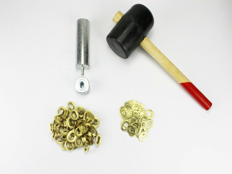Oval Ösen Set 17 x 11 mm + 50 Ovalösen Messing rostfrei Ösenstempel + Hammer