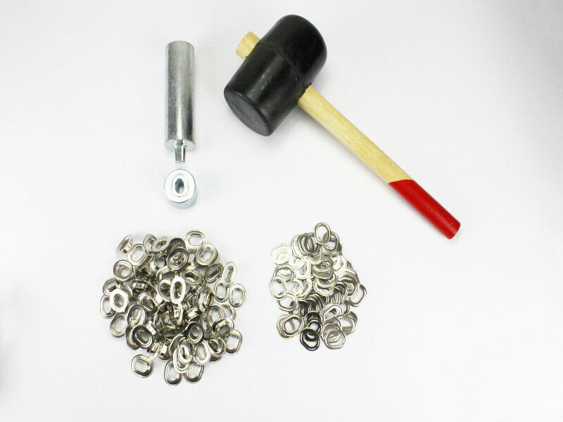 Oval Ösen Set 17 x 11 mm + 100 Ovalösen Messing Nickel Ösenstempel + Hammer