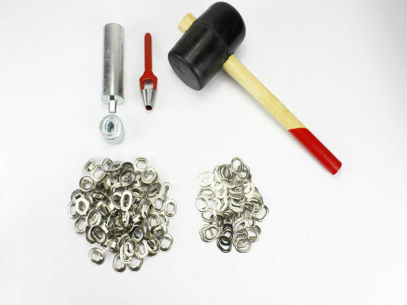 Oval Einschlagstempel Locheisen Hammer 17 x 11 mm + 100 Ösen Messing Nickel