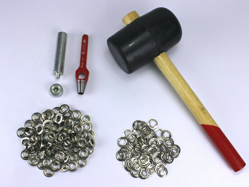 Profi Hammer Ösenset 10mm x 100 Ösen Nickel DIN 7332 Locheisen Ösenwerkzeug