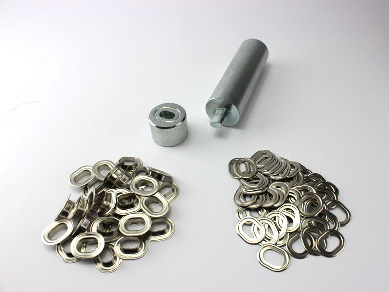 Oval Ösen Set Einschlagstempel 17 x 11 mm + 20 Ovalösen Messing Nickel