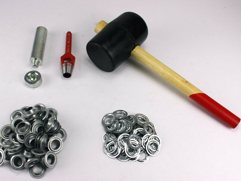 Profi Hammer Ösenset 14mm +50 Ösen verzinkt DIN7332 Locheisen Ösenwerkzeug