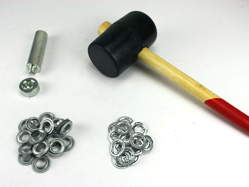 Ösenset 14 mm + 20 Ösen verzinkt Einschlagstempel + Hammer Ösenwerkzeug