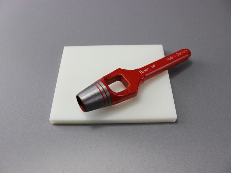 16mm Locheisen + Unterlage Schlagunterlage100x120x8mm, Henkellocheisen für Ösen