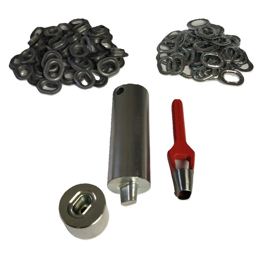 Oval Ösen Set 22,5x13,5mm Einschlagstempel Locheisen + 50x Öse Zink Ösenwerkzeug