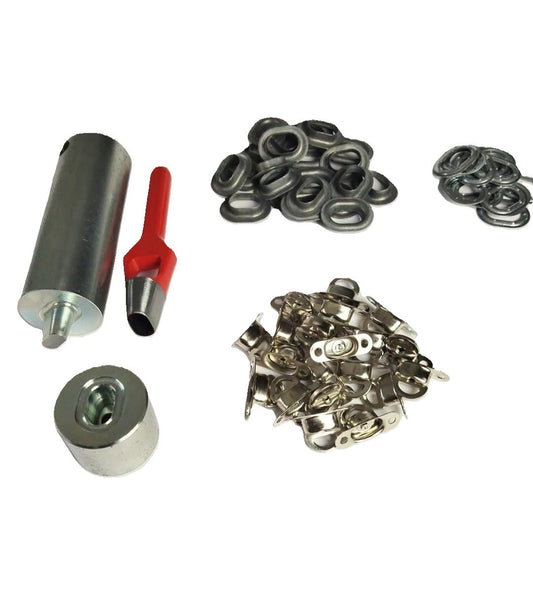Oval Ösen Set 22,5x13,5mm Einschlagstempel Locheisen + 20x Öse Zink + Drehverschluß