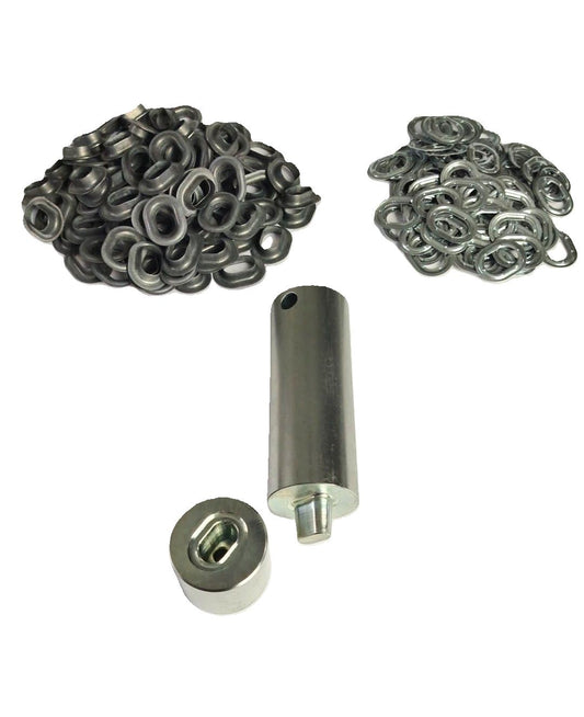 Oval Ösen Set 22,5x13,5mm Einschlagstempel + 100x Öse Zink Ösenwerkzeug Ösenstanze