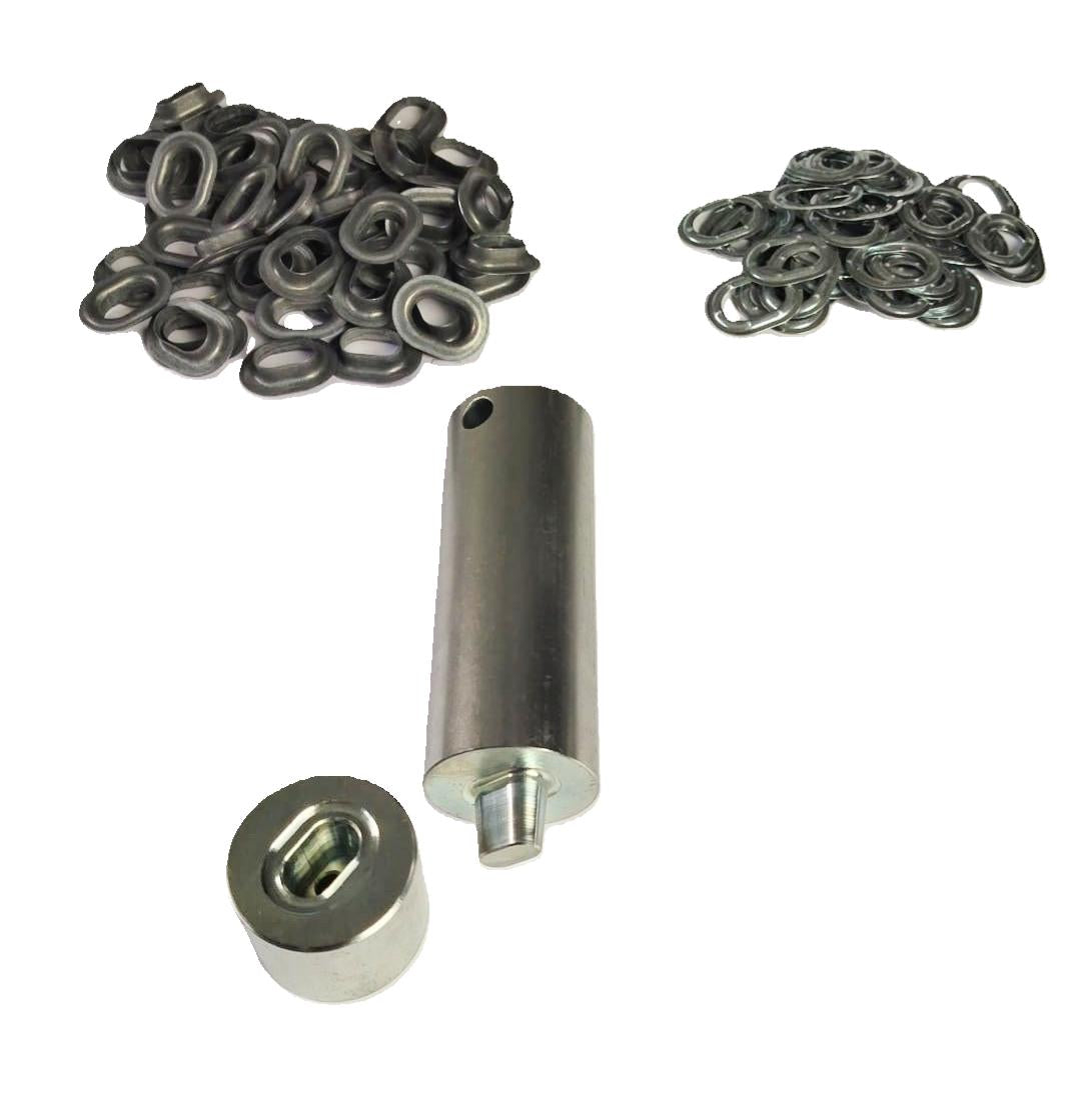 Oval Ösen Set 22,5x13,5mm Einschlagstempel + 50x Öse Zink Ösenwerkzeug Ösenstanze