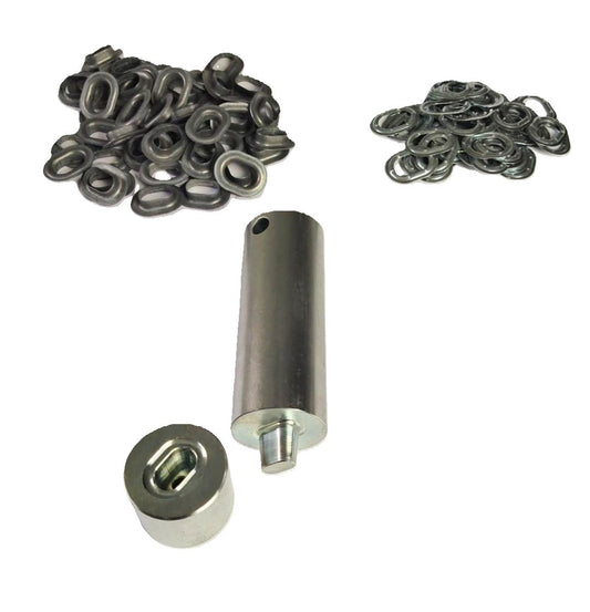 Oval Ösen Set 22,5x13,5mm Einschlagstempel + 50x Öse Zink Ösenwerkzeug Ösenstanze