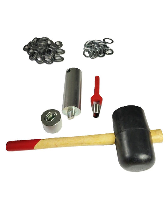 Oval Ösen Set Einschlagstempel Locheisen Hammer 22,5 x 13,5 mm + 20 Ösen Zink