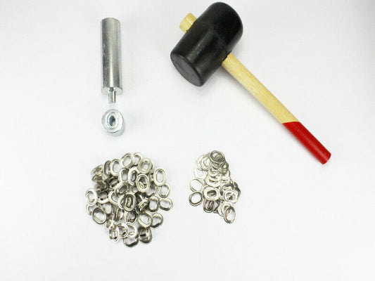 Oval Ösen Set 17 x 11 mm + 50 Ovalösen Messing Nickel Ösenstempel + Hammer
