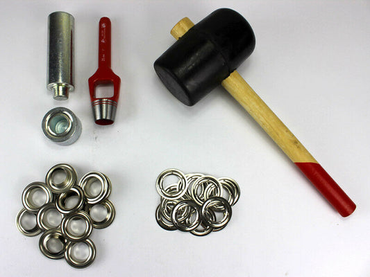 Profi Hammer Ösenset 25 mm + 20 Ösen Nickel DIN 7332 Ösenwerkzeug + Locheisen