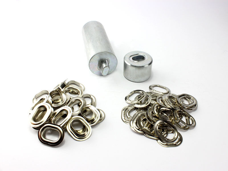 Oval Ösen Set Einschlagstempel 22,5 x 13,5 mm + 50 Ovalösen Messing Nickel