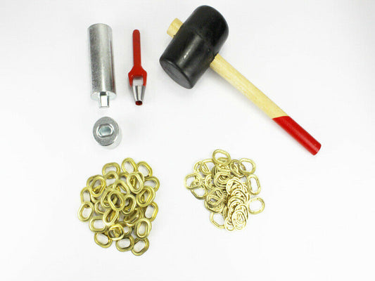 Oval Einschlagstempel Locheisen Hammer 22,5 x 13,5 mm  50 Ösen Messing rostfrei