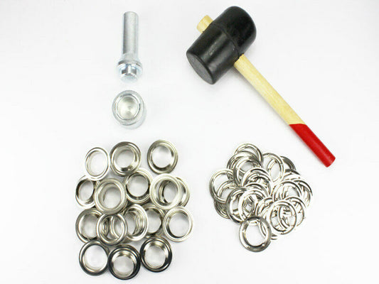 Hammer Ösen Set 40 mm Einschlagstempel + 30 große Nickel-Ösen f. Gardine Vorhang