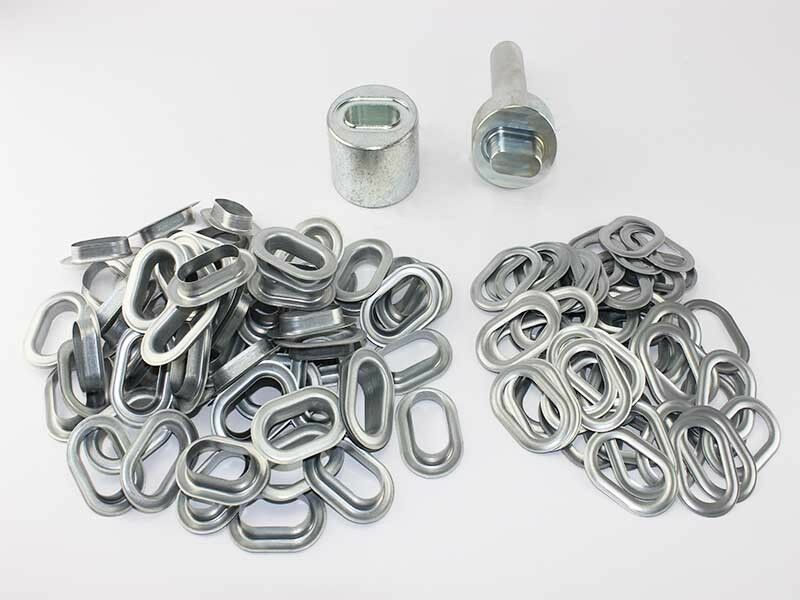 Oval Ösen Set Einschlagstempel 42 x 22 mm + 100 Ovalösen Zink Ösenstempel LKW