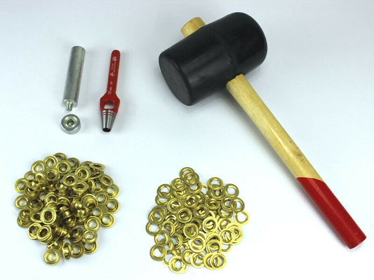 Profi Hammer Ösenset 10mm x 100 Ösen Messing DIN7332 Locheisen Ösenwerkzeug