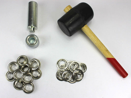 25 mm Ösenwerkzeug + 20 Ösen Nickel rostfrei Einschlagstempel + Hammer