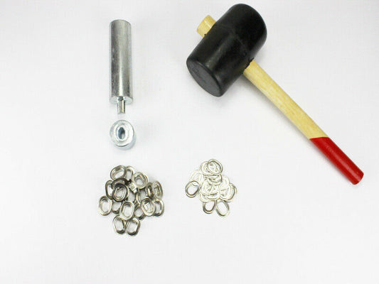 Oval Ösen Set 17 x 11 mm + 20 Ovalösen Messing Nickel Ösenstempel + Hammer