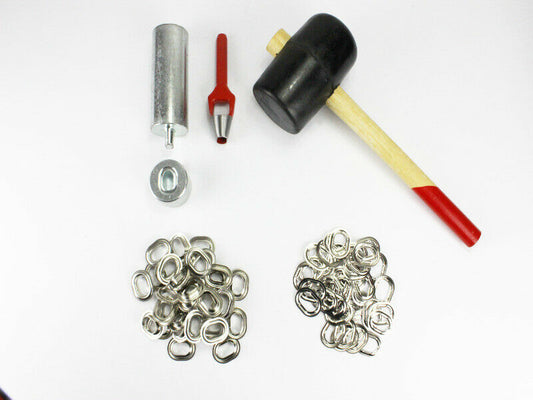 Oval Einschlagstempel Locheisen Hammer 22,5 x 13,5 mm  + 50 Ösen Messing Nickel