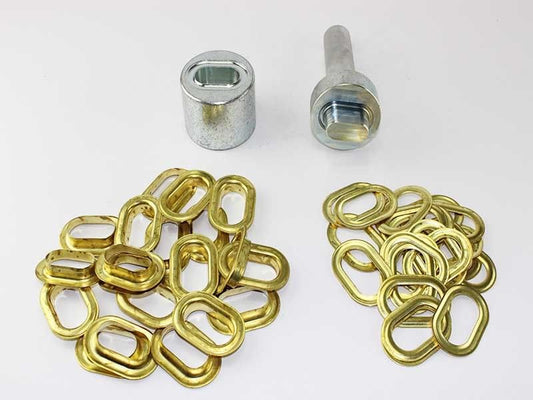 Oval Ösen Set Einschlagstempel 42 x 22 mm + 20 Ovalösen Messing Ösenstempel LKW