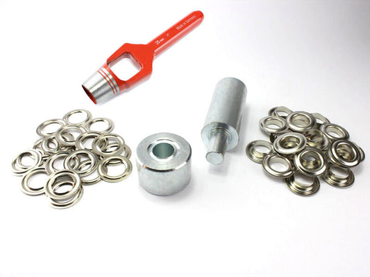 Profi Ösenset 25 mm + 50 Ösen Nickel DIN 7332 Einschlagstempel + Locheisen