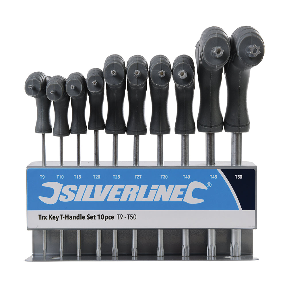 Silverline Sechsrund Stiftschlüssel Quergriffe 10-tg. Set T9-T50 Sechskant