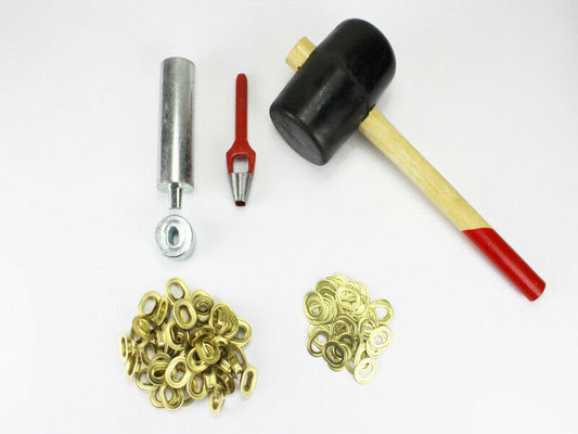 Oval Einschlagstempel Locheisen Hammer 17 x 11 mm  + 50 Ösen Messing rostfrei