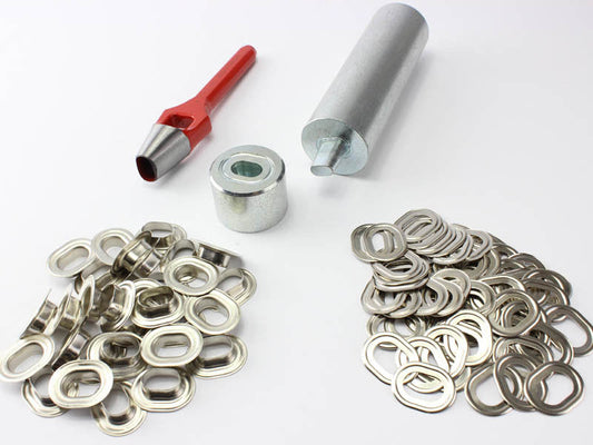 Oval Ösen Einschlagstempel Locheisen 17 x 11 mm + 50 Ovalösen Messing Nickel