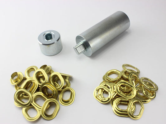 Oval Ösen Set Einschlagstempel 22,5 x 13,5 mm + 30 Ovalösen Messing rostfrei