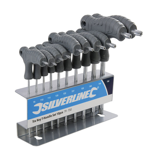 Silverline Sechsrund Stiftschlüssel Quergriffe 10-tg. Set T9-T50 Sechskant