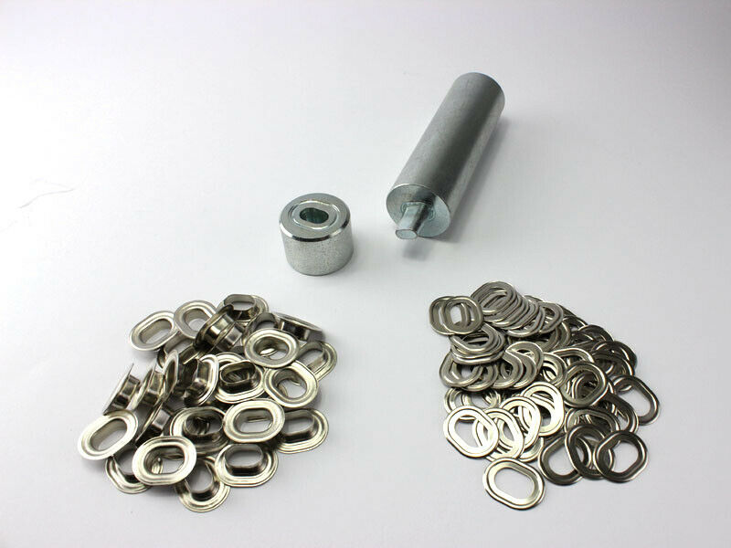 Oval Ösen Set Einschlagstempel 17 x 11 mm + 100 Ovalösen Messing Nickel