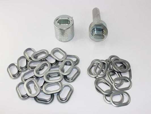 Oval Ösen Set Einschlagstempel 42 x 22 mm + 20 Ovalösen Zink Ösenstempel LKW