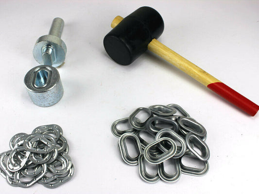 Oval Ösen Set 42 x 22 mm + Ösenstempel Hammer