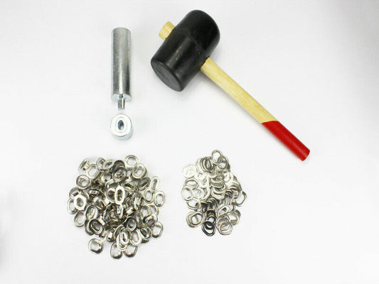 Oval Ösen Set 17 x 11 mm + 100 Ovalösen Messing Nickel Ösenstempel + Hammer