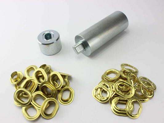 Oval Ösen Set Einschlagstempel 22,5 x 13,5 mm + 50 Ovalösen Messing rostfrei