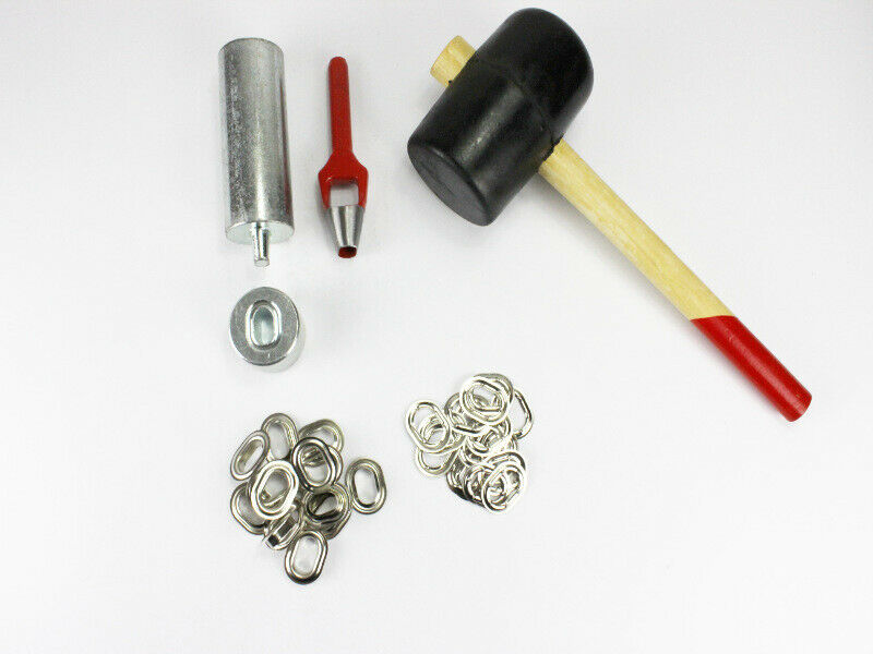 Oval Einschlagstempel Locheisen Hammer 22,5 x 13,5 mm  + 20 Ösen Messing Nickel